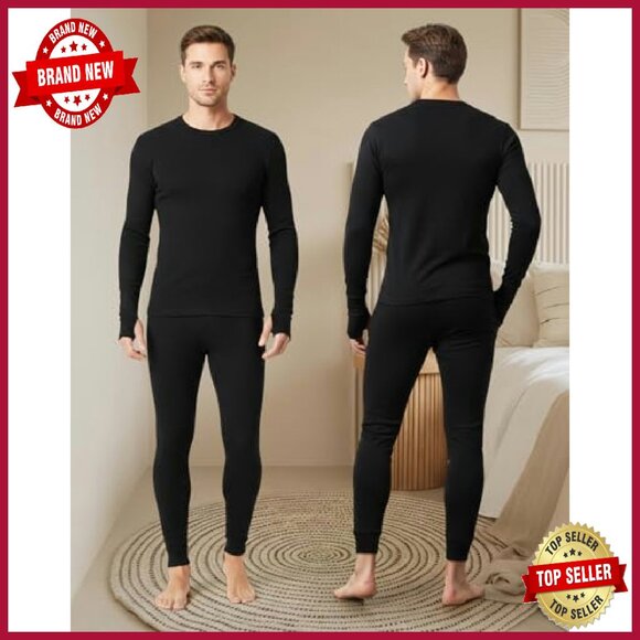 Men's Thermal Underwear Set Fleece Lined Base Layer Top & Bottom - Picture 3 of 8